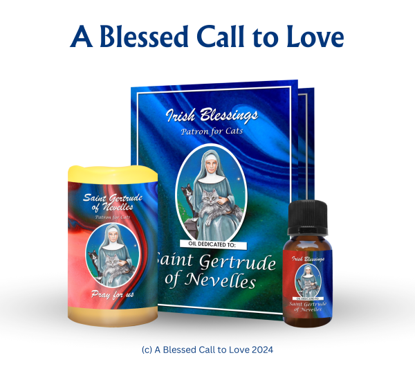 St Gertrude of Nevelles (Patron for Cats) Oil and Candle Set
