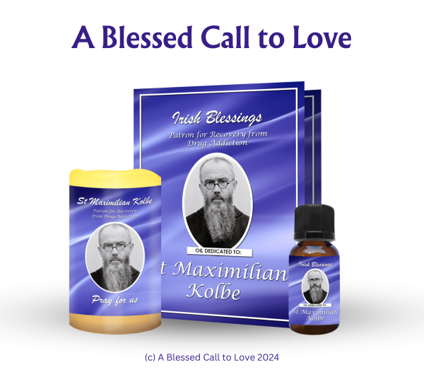 St Maximilian Kolbe (Patron for Recovery from Drug Addiction) Oil and Candle Set