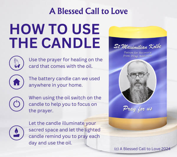St Maximilian Kolbe (Patron for Recovery from Drug Addiction) Oil and Candle Set - Image 10