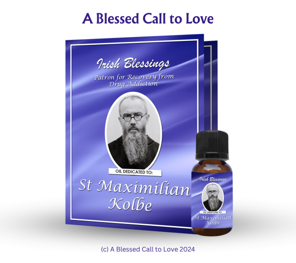 St Maximilian Kolbe (Patron for Recovery from Drug Addiction) Oil and Candle Set - Image 3