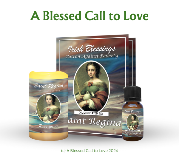 St Regina (Patron Against Poverty) Oil and Candle Set
