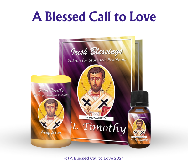 St Timothy (Patron for Stomach Problems) Oil and Candle Set