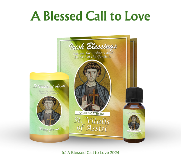 St Vitalis of Assisi (Patron for Sickness and Disease of the Genitals) Oil and Candle Set