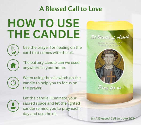 St Vitalis of Assisi (Patron for Sickness and Disease of the Genitals) Oil and Candle Set - Image 10