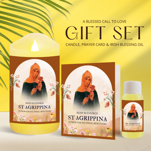 St Agrippina (Patron for Bacterial Infections) - Oil and Candle Gift Set