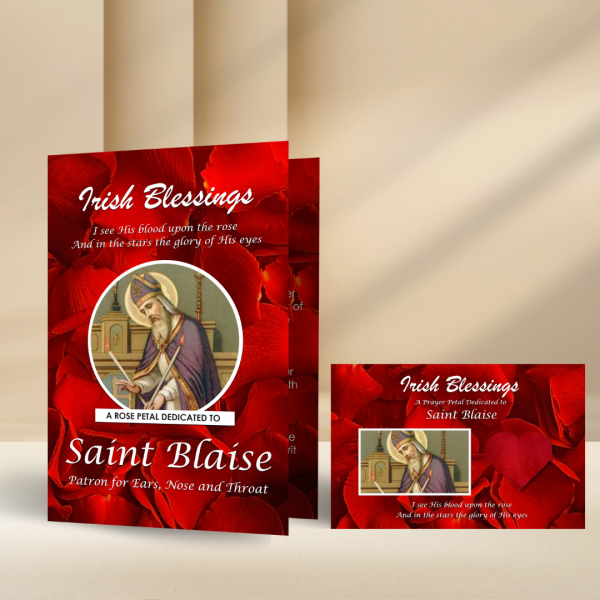 St Blaise (Patron for Ears, Nose and Throat) - Rose Petal Prayer Card
