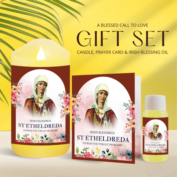 St Etheldreda (Patron for Throat Problems) - Oil and Candle Set