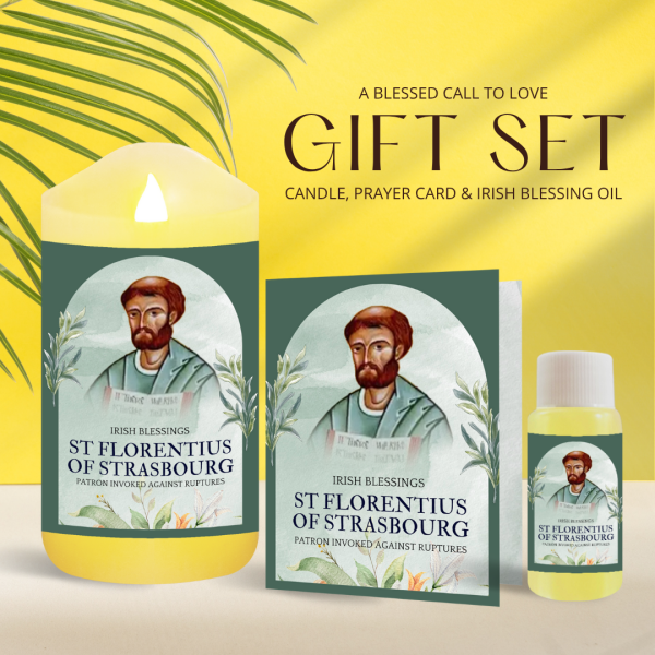 St Florentius of Strasbourg (Patron invoked against Ruptures) - Oil and Candle Gift Set