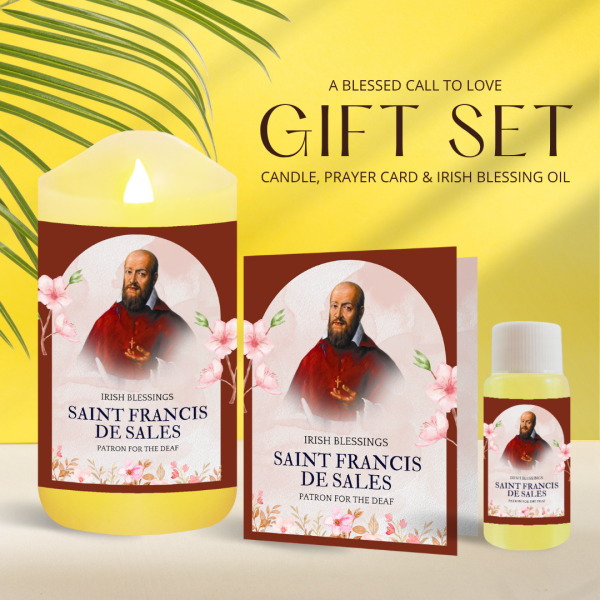 St Francis De Sales (Patron for The Deaf) - Oil and Candle Gift Set