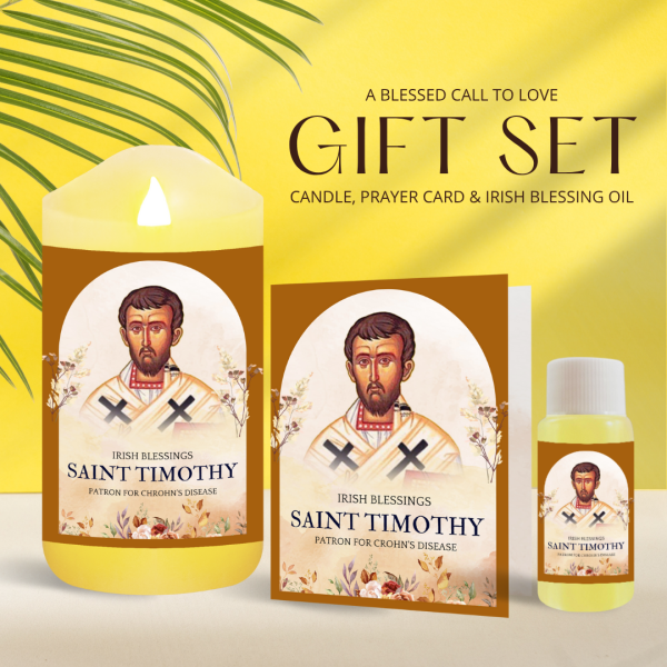 St Timothy (Patron for Crohn's Disease) - Oil and Candle Gift Set